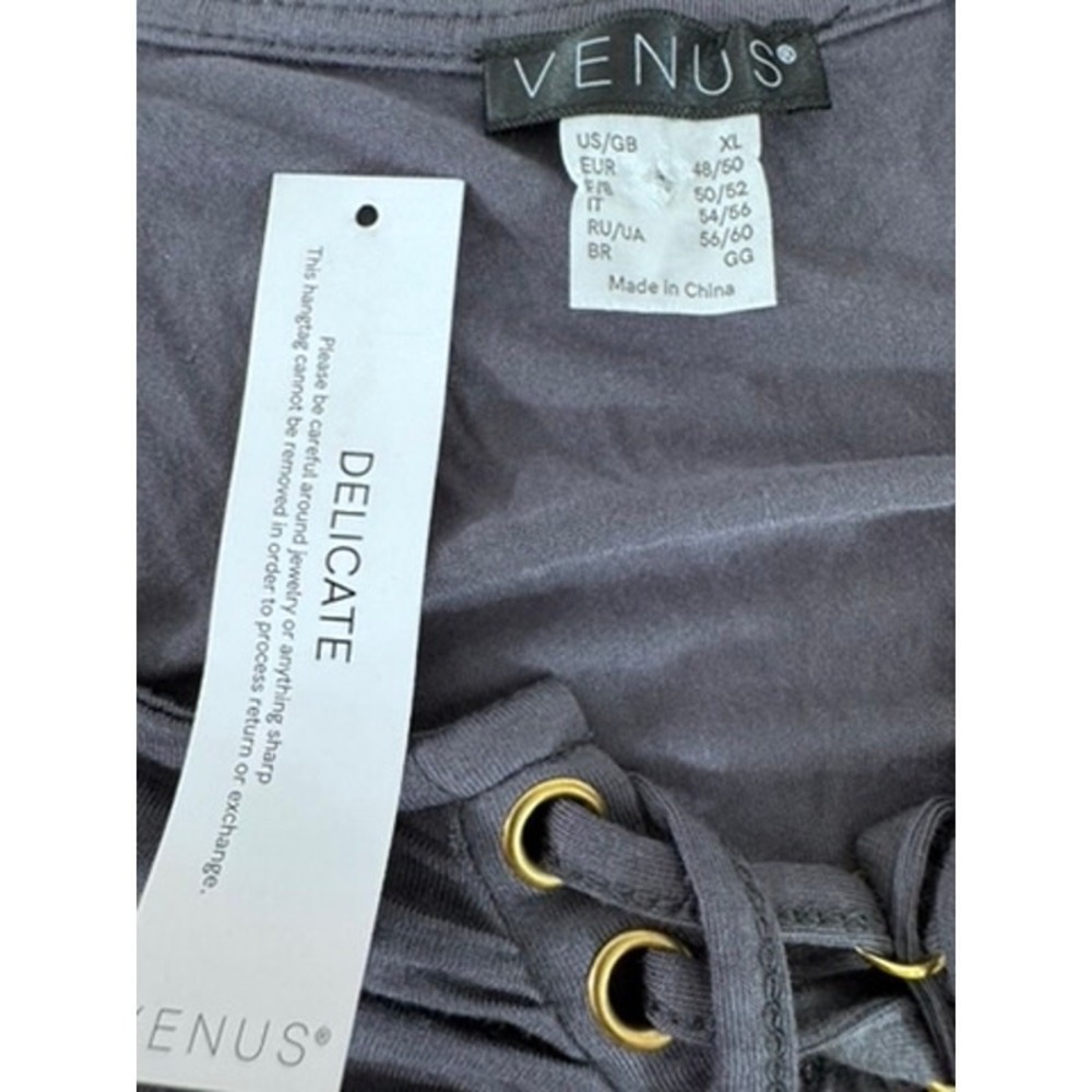 NWT!!"VENUS" Lace Up Sexy Gray Top, Long Sleeve, Rouched, Dark Romance,Size XL - Picture 7 of 11